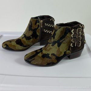 SAM EDELMAN CAMO PRINT PONY HAIR LEATHER BOOTS